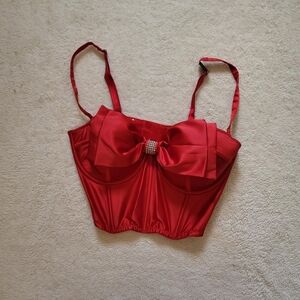 Victoria's Secret Red Satin Bustier with Bow